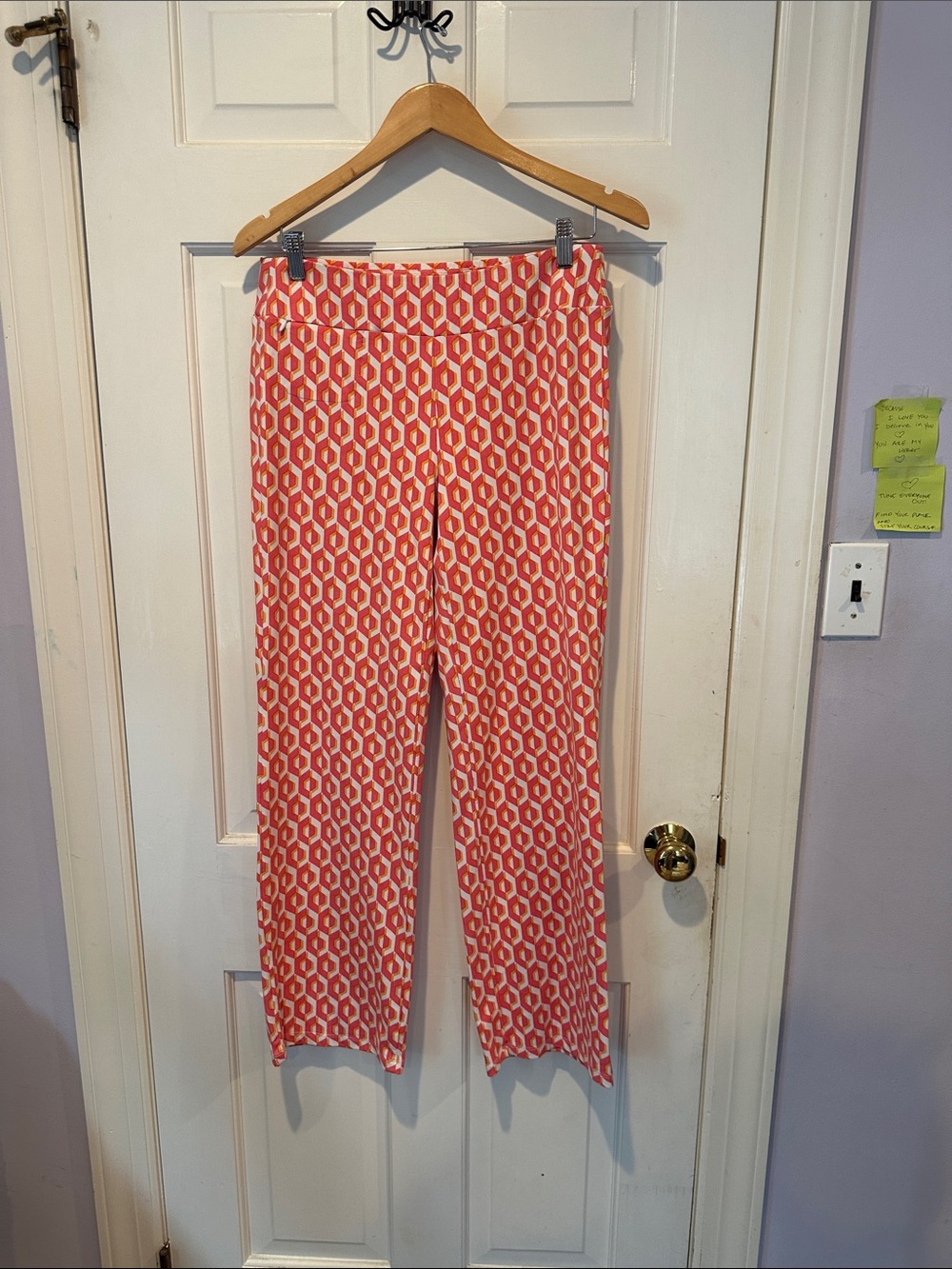 J. McLaughlin Coral and White Geometric Wide-Leg Pants